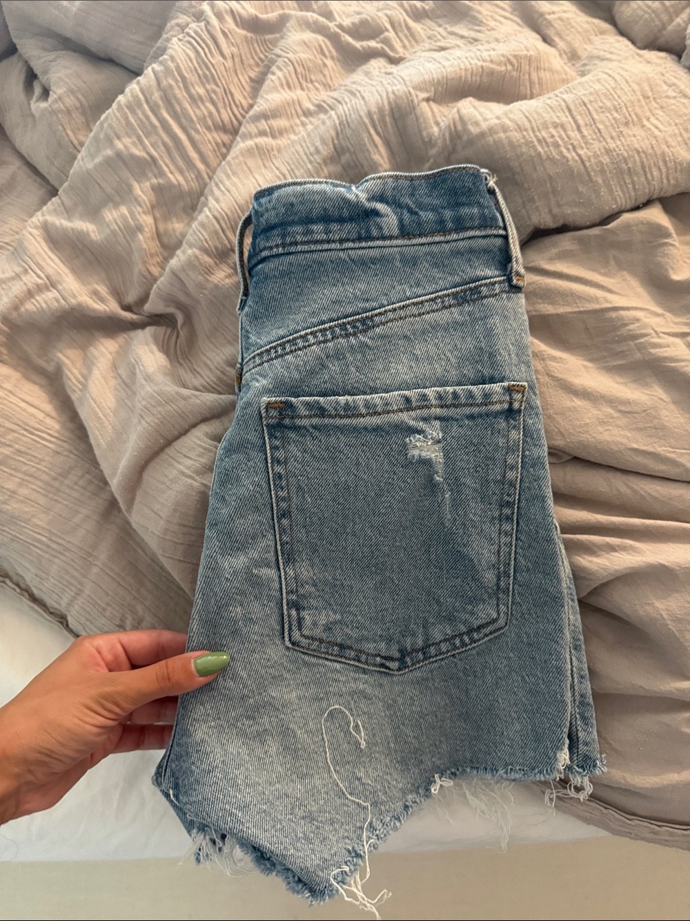 Express Light Blue Distressed Denim Shorts